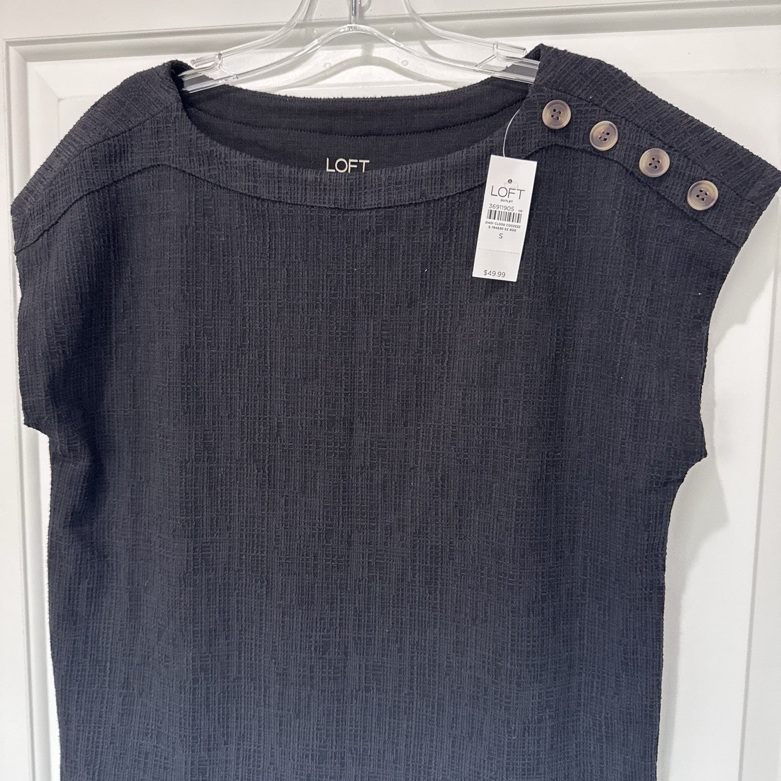 LOFT Outlet Textured Button Shoulder Top Black Sleeveless Blouse Women Small NWT