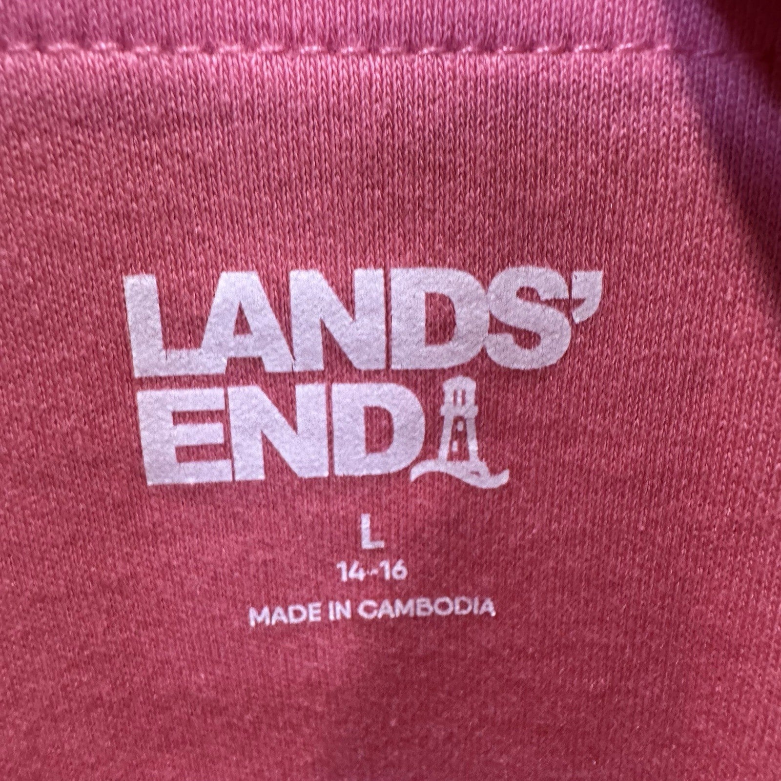 Lands’ End Women’s Split Neck Knit Top Size L (14-16) Pink Cotton Blend