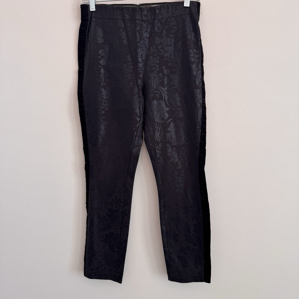Anthropologie Essential Skinny Pants Womens 4 Black Floral Jacquard Tuxedo