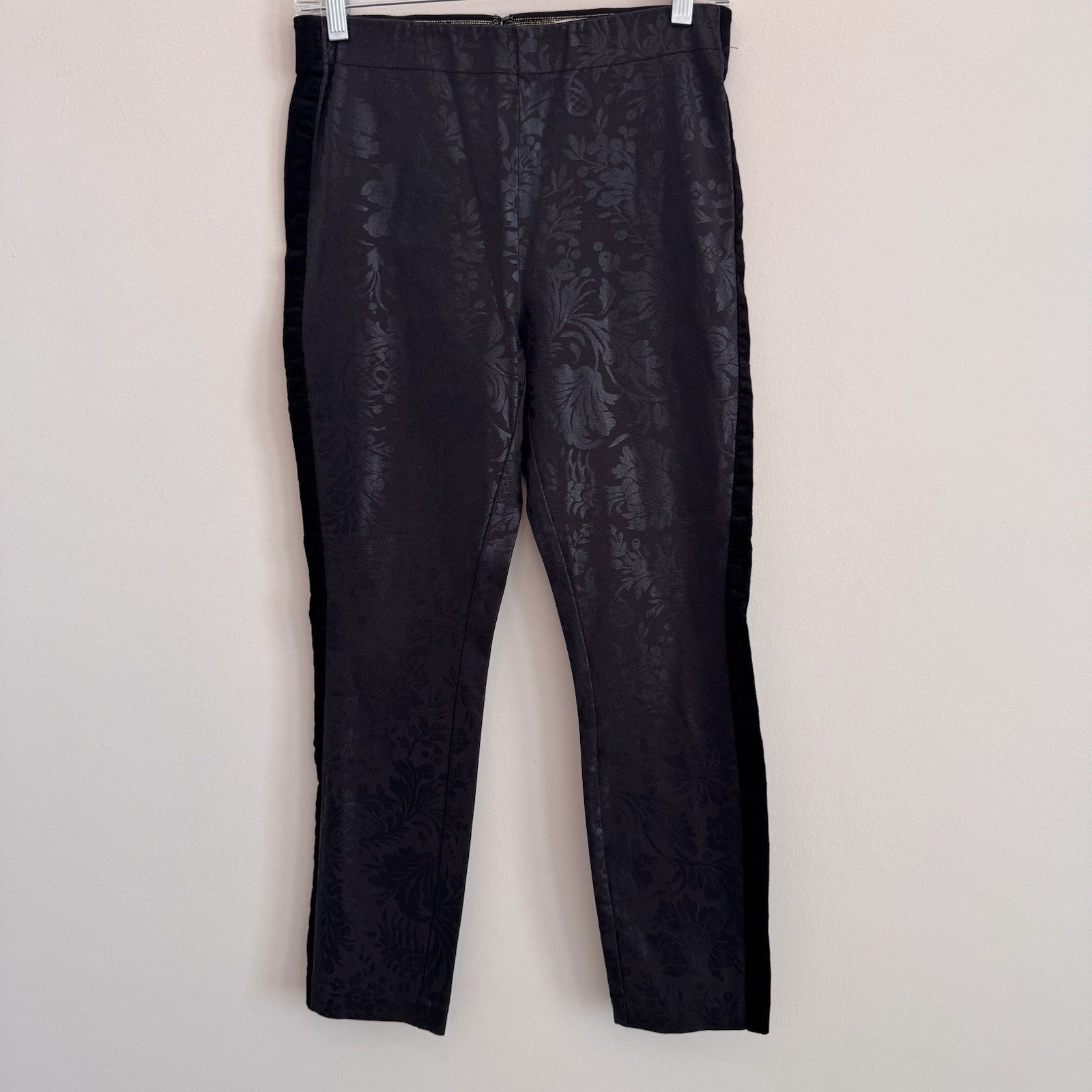 Anthropologie Essential Skinny Pants Womens 4 Black Floral Jacquard Tuxedo
