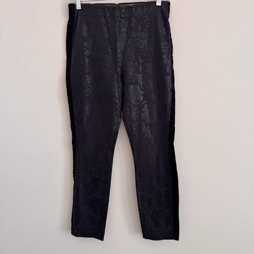Anthropologie Essential Skinny Pants Womens 4 Black Floral Jacquard Tuxedo
