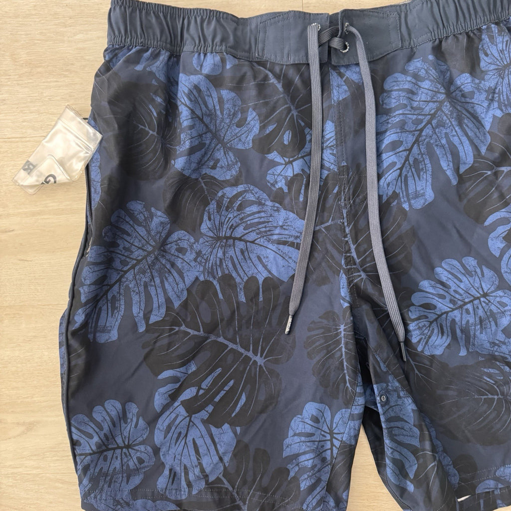 Gerry Mens Large Swim Trunks Blue Tropical Leaf Board Shorts Beach