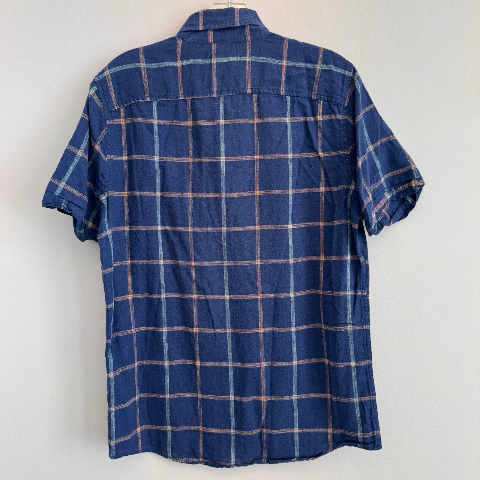 Hollister Plaid Button Down Shirt Mens M Blue Cotton Blend Short Sleeve Casual 