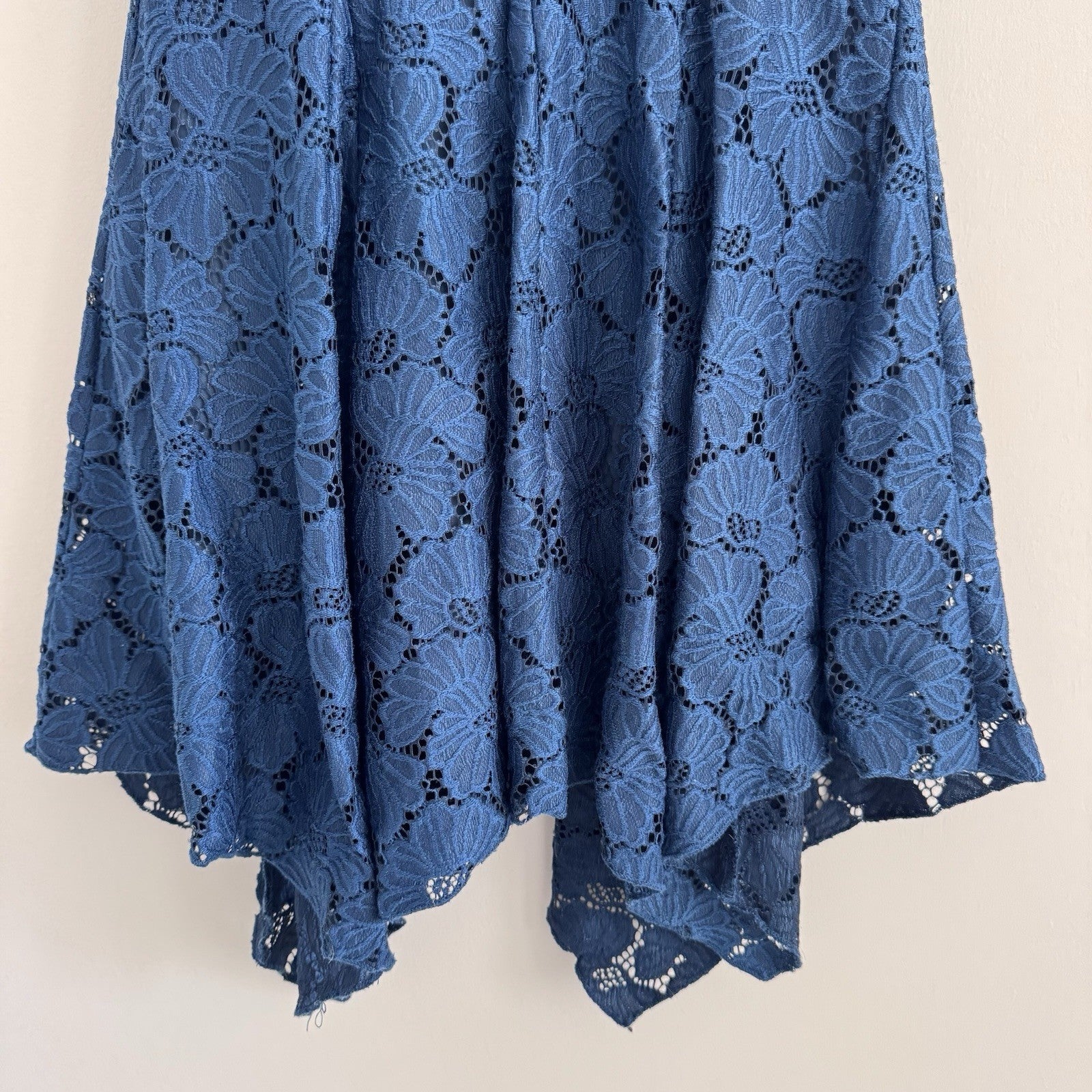 Altar’d State Lace Dress S Blue Handkerchief Hem Sleeveless