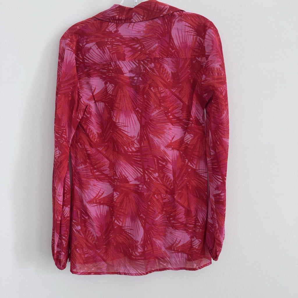 INC Jungle Print Blouse Size 6 Pink Sheer Button Front NWT