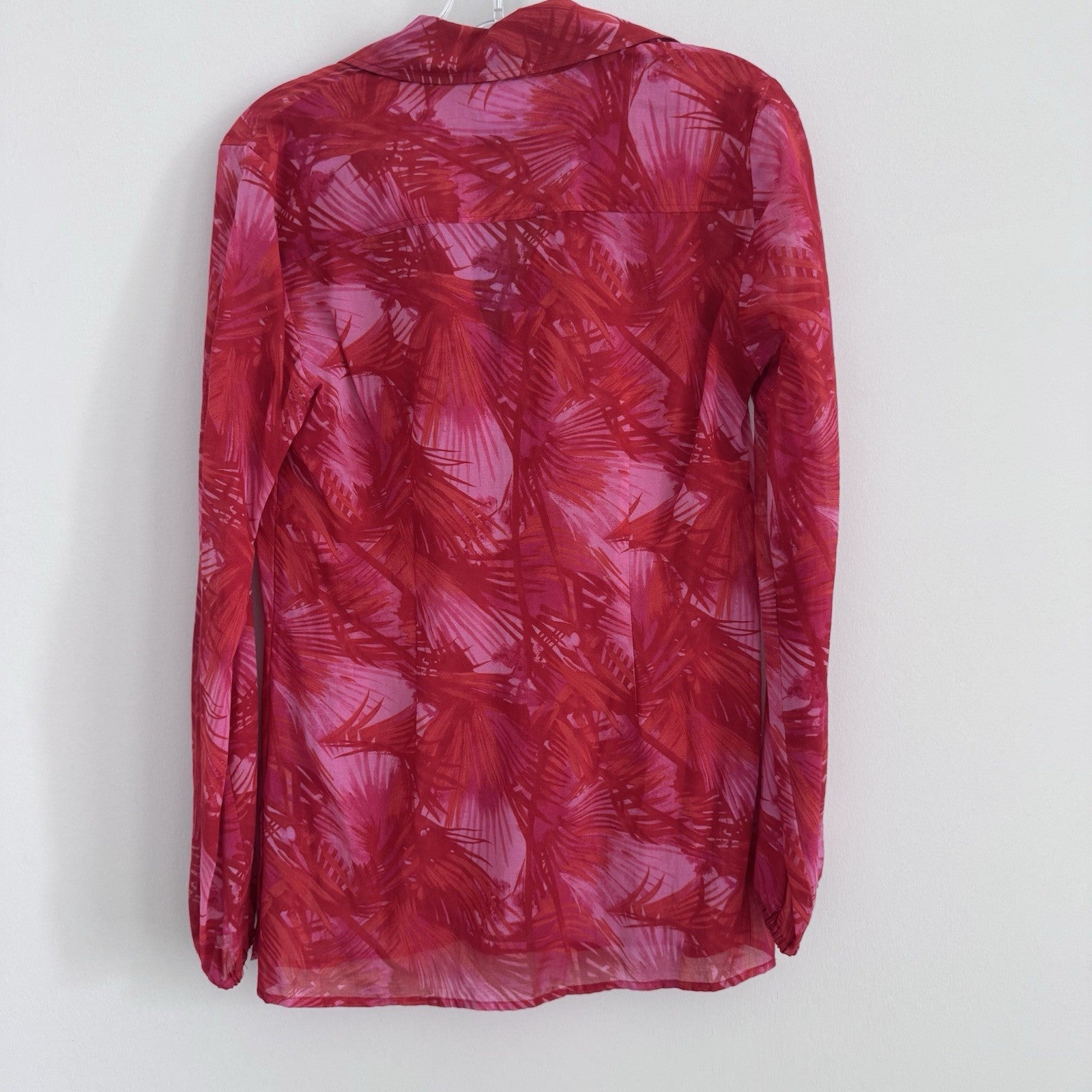 INC Jungle Print Blouse Size 6 Pink Sheer Button Front NWT