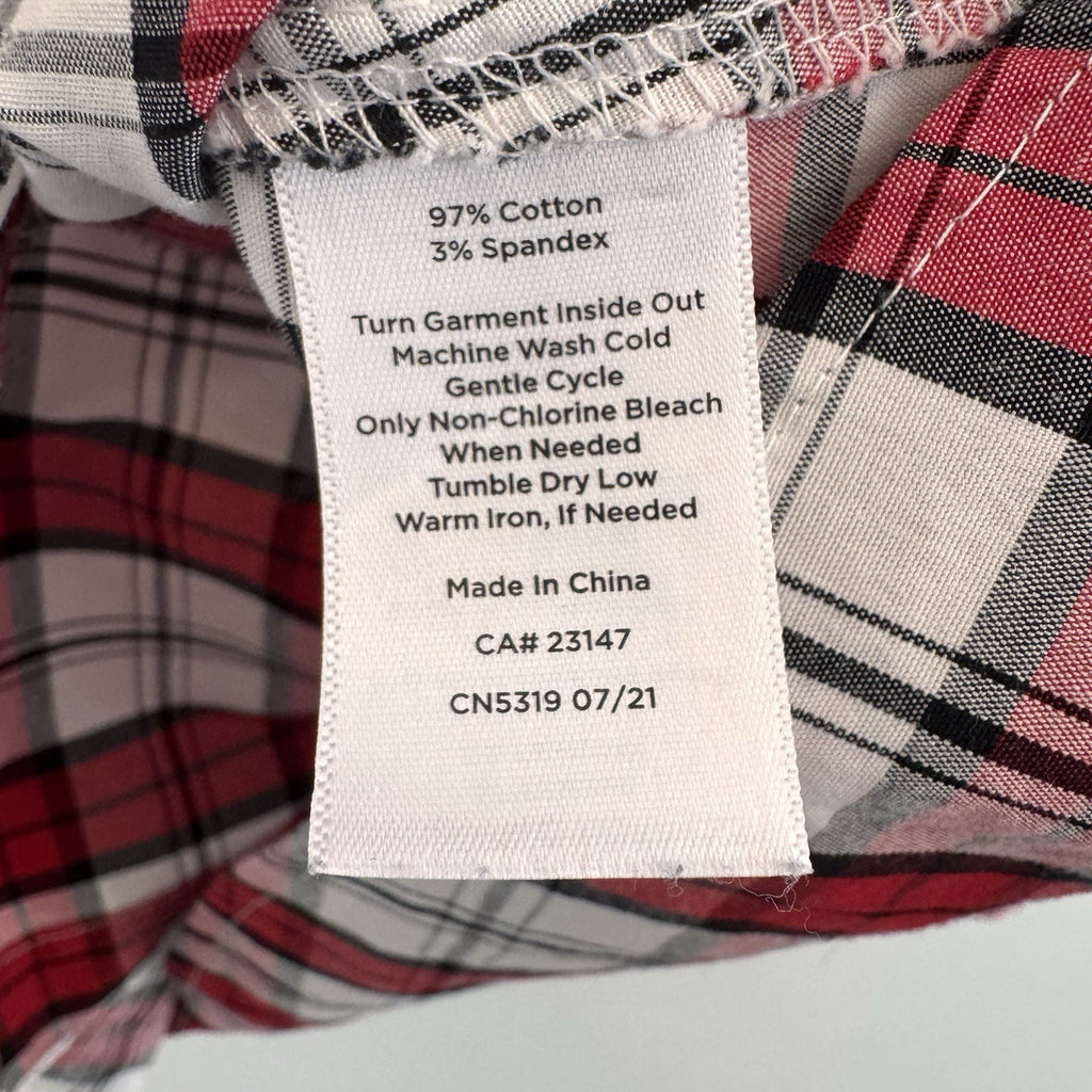 Talbots Women's Button Down Blouse Size 16 Cotton Stretchy Plaid Red Long Sleeve