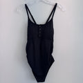 Summer Mae Black Ribbed Maternity One-Piece Swimsuit Button Front V-Neck Medium