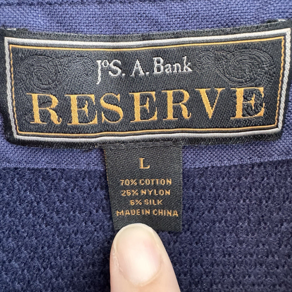 Jos A Bank Reserve Mens L Navy Blue Full Zip Sweater Jacket Cotton Silk Blend