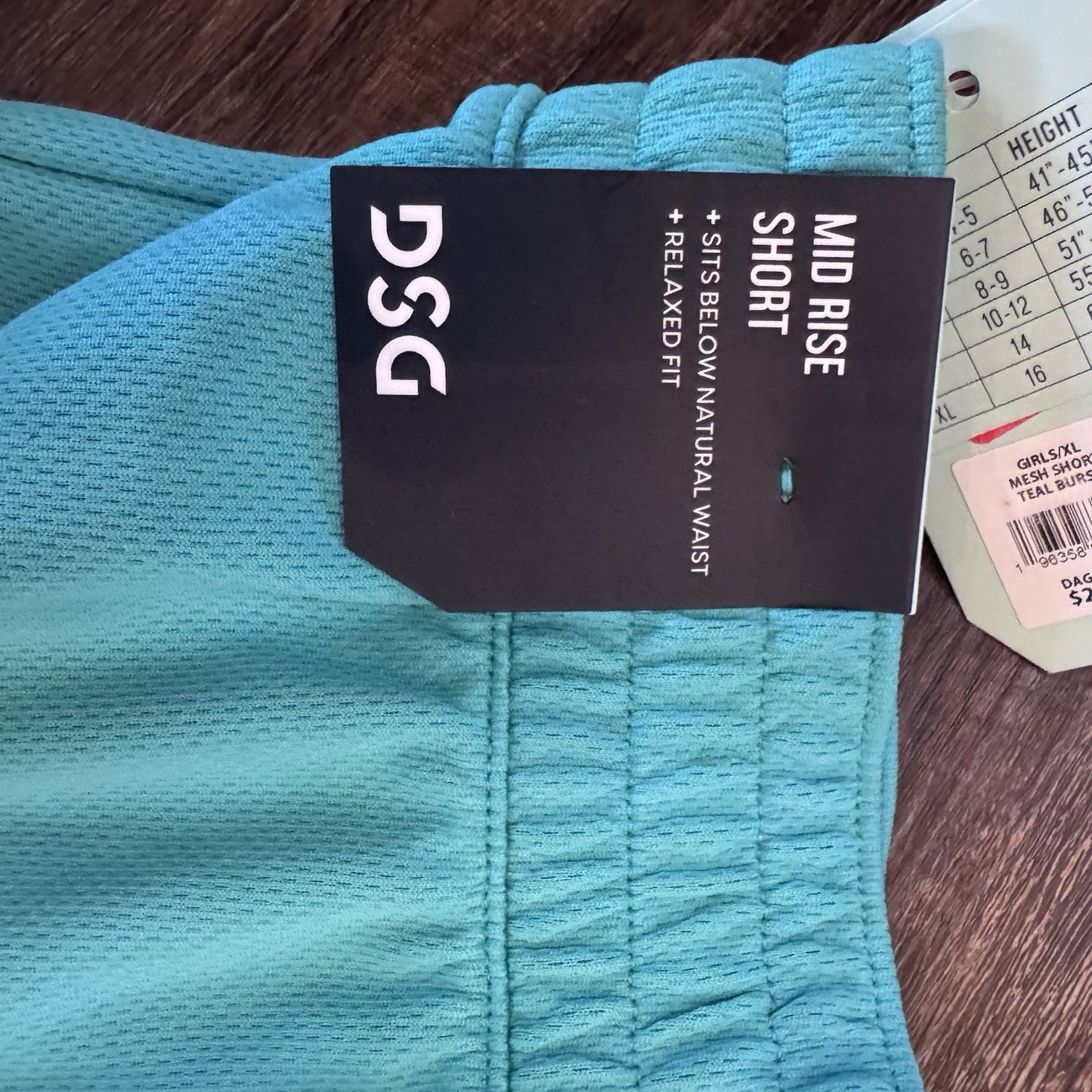 DSG Girls Mesh Shorts Teal Burst XL NWT $20 Mid Rise Athletic Relaxed Fit