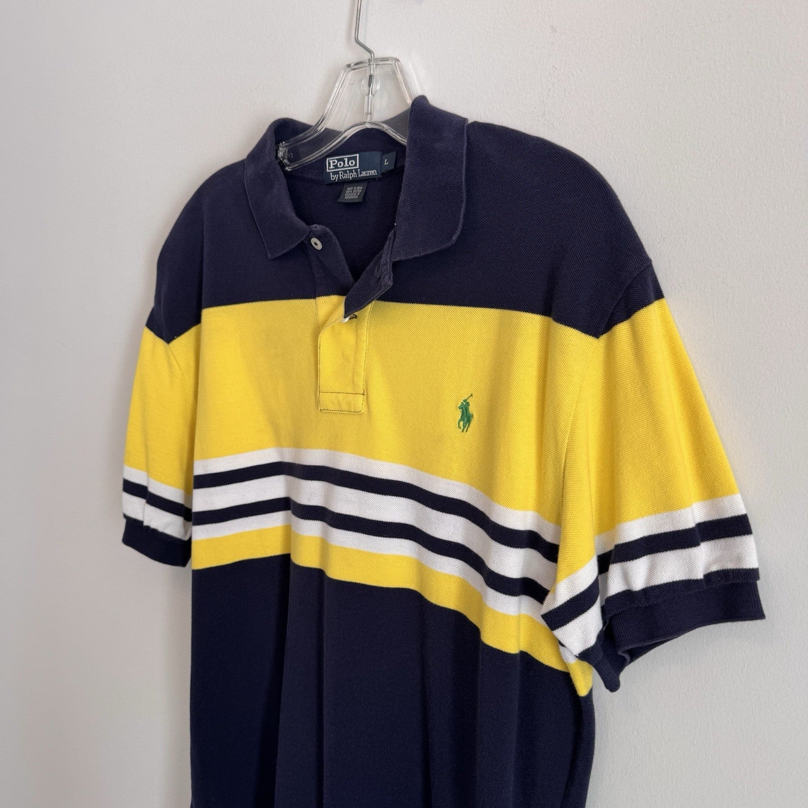 Polo Ralph Lauren Colorblock Polo Shirt Mens Large Yellow Blue Classic Fit 