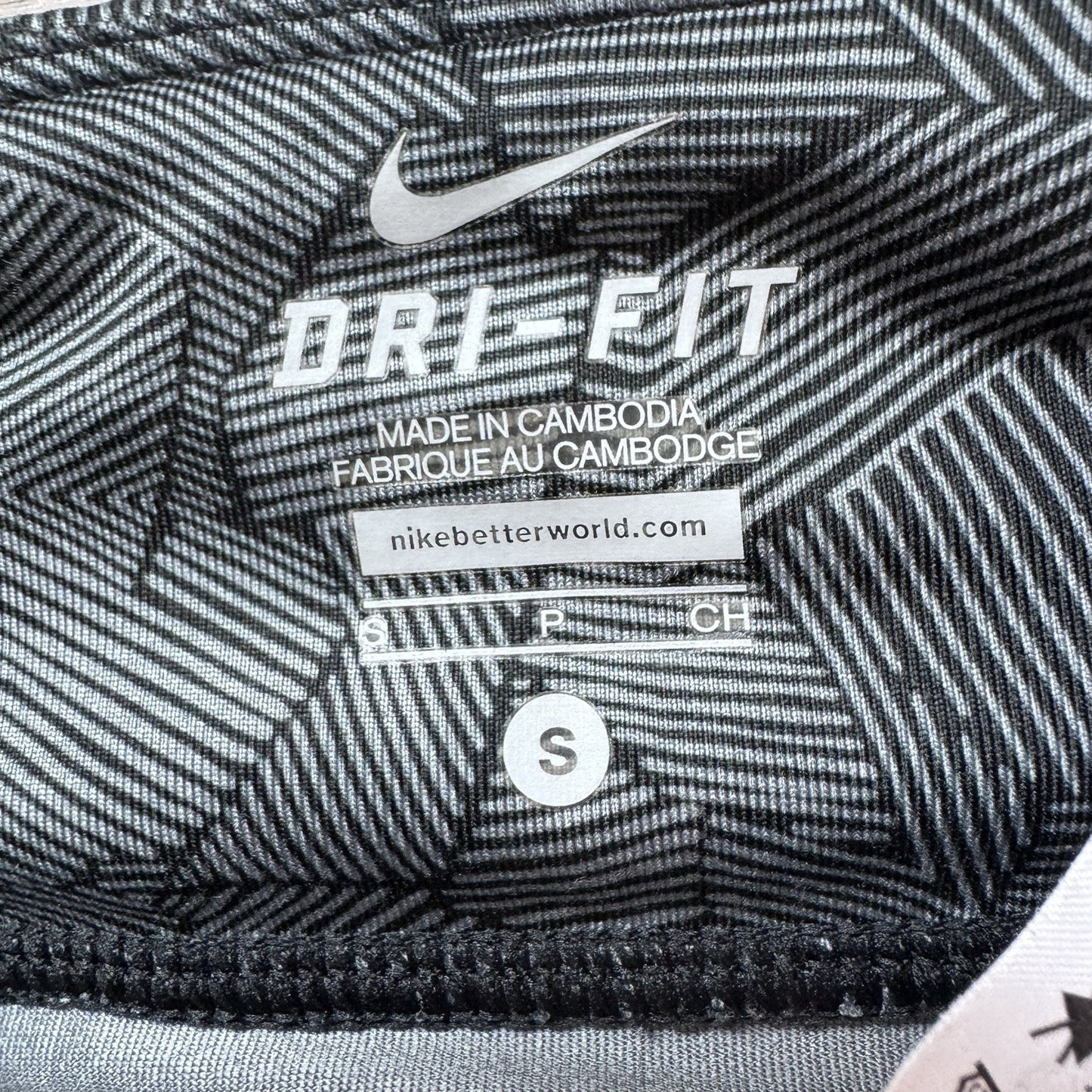 Nike Dri Fit Running Leggings Womens Small Gray Black Print Drawstring