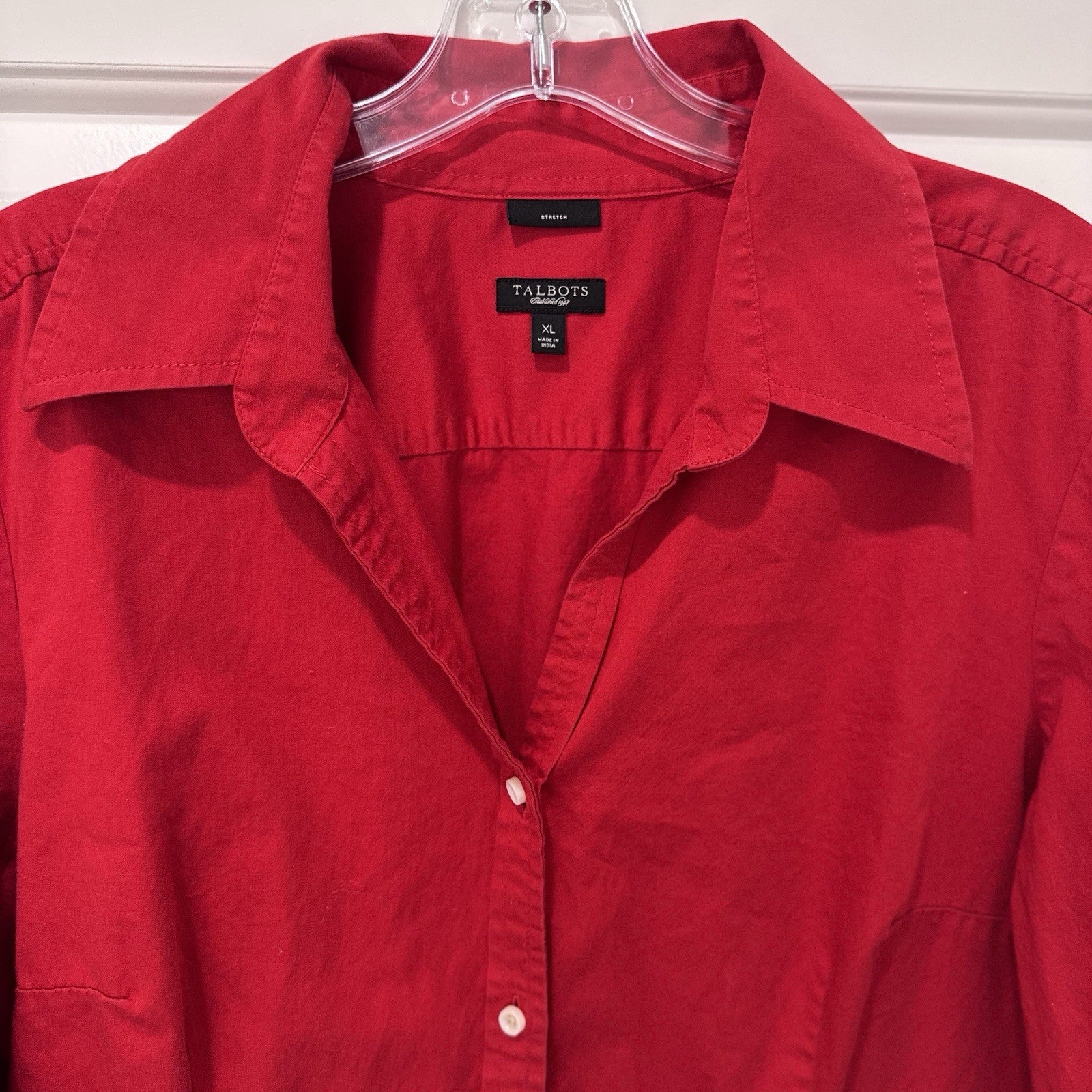 Talbots Stretch Button Down Shirt Red XL Long Sleeve Blouse Career Womens
