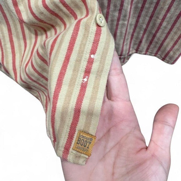 Vintage Timberland Striped Button Down Shirt XL Beige Red 100% Cotton Made in HK