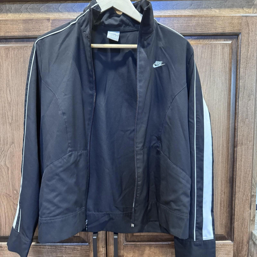 Vintage Nike Black Full Zip Track Jacket Women's Medium M Retro Swoosh VTG Style
