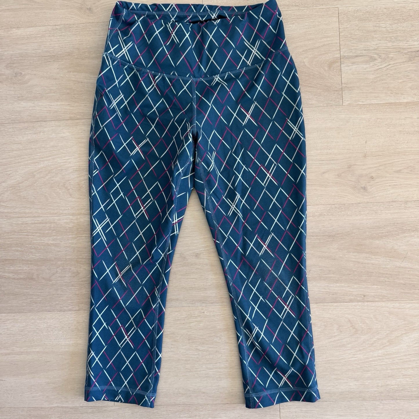Zelos Women’s Leggings Small Blue Geometric Print Stretch Athletic Yoga Pants 