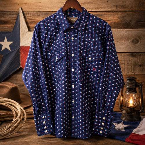 Ariat Men’s S Nosson Western Shirt Texas Star Print Snap Long Sleeve NWT