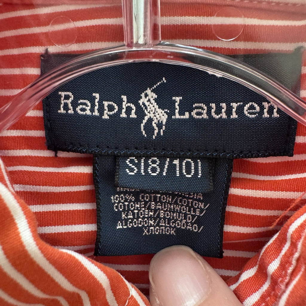 Polo Ralph Lauren Boys Red White Stripe Button Down Shirt S 8 10