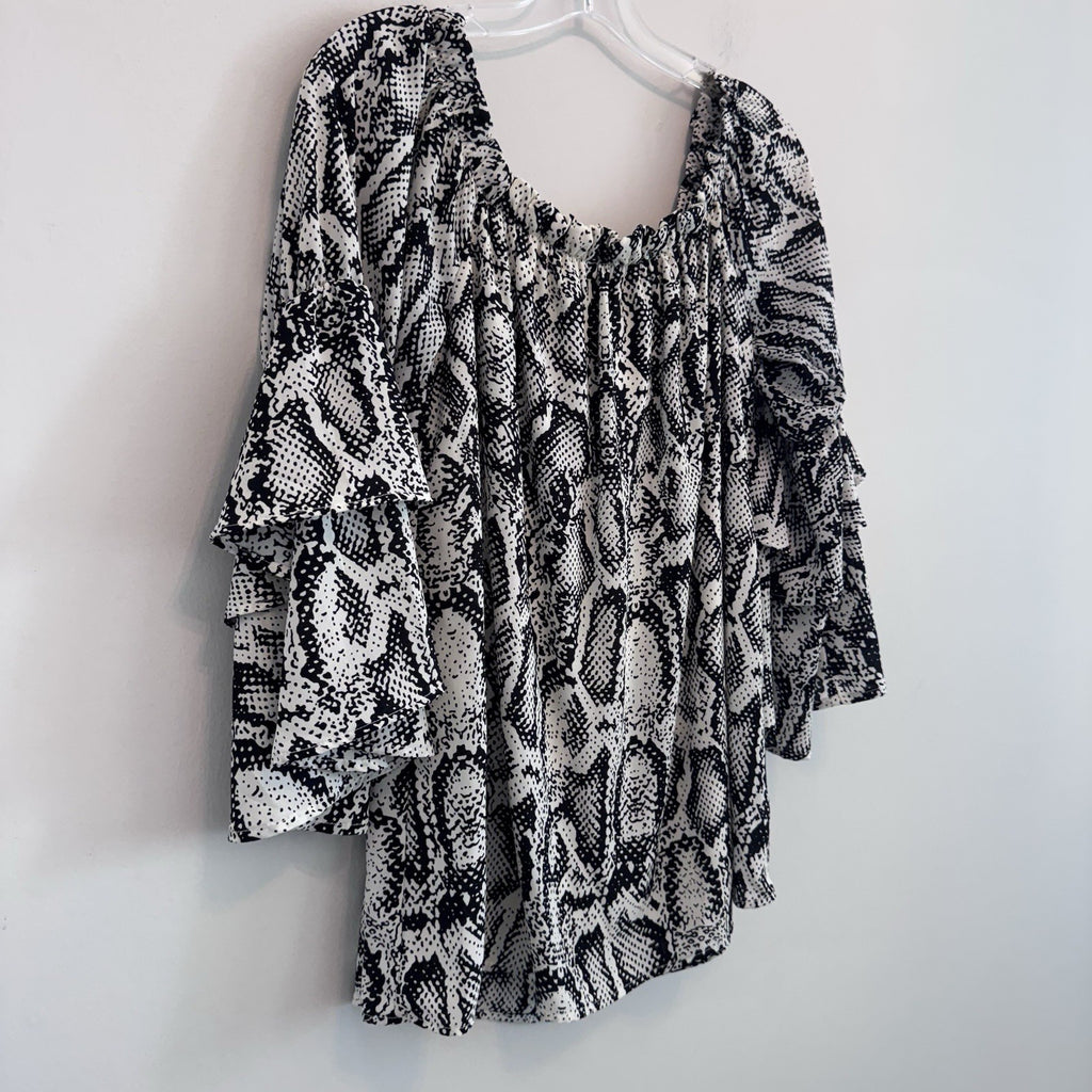 Peach Love Top Womens Large Snake Print Flutter Sleeve Boho Blouse
