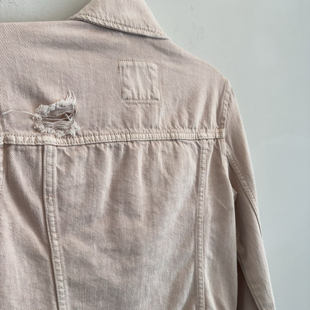 Abercrombie & Fitch Womens XS Distressed Pink Denim Jacket Raw Hem Frayed