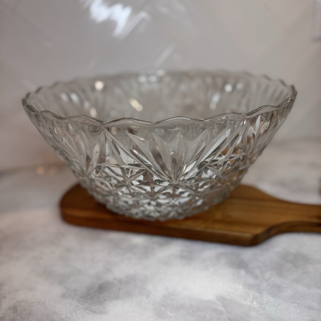 Vintage Cut Glass Bowl Starburst Pattern Clear Serving Dish Anchor Hocking