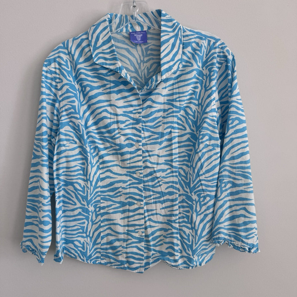 Pine Cone Hill Small Blue Zebra Print Cotton Blouse India
