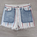 American Eagle Mom Shorts Women’s 4 Y2K Stripe Denim Frayed Raw Hem