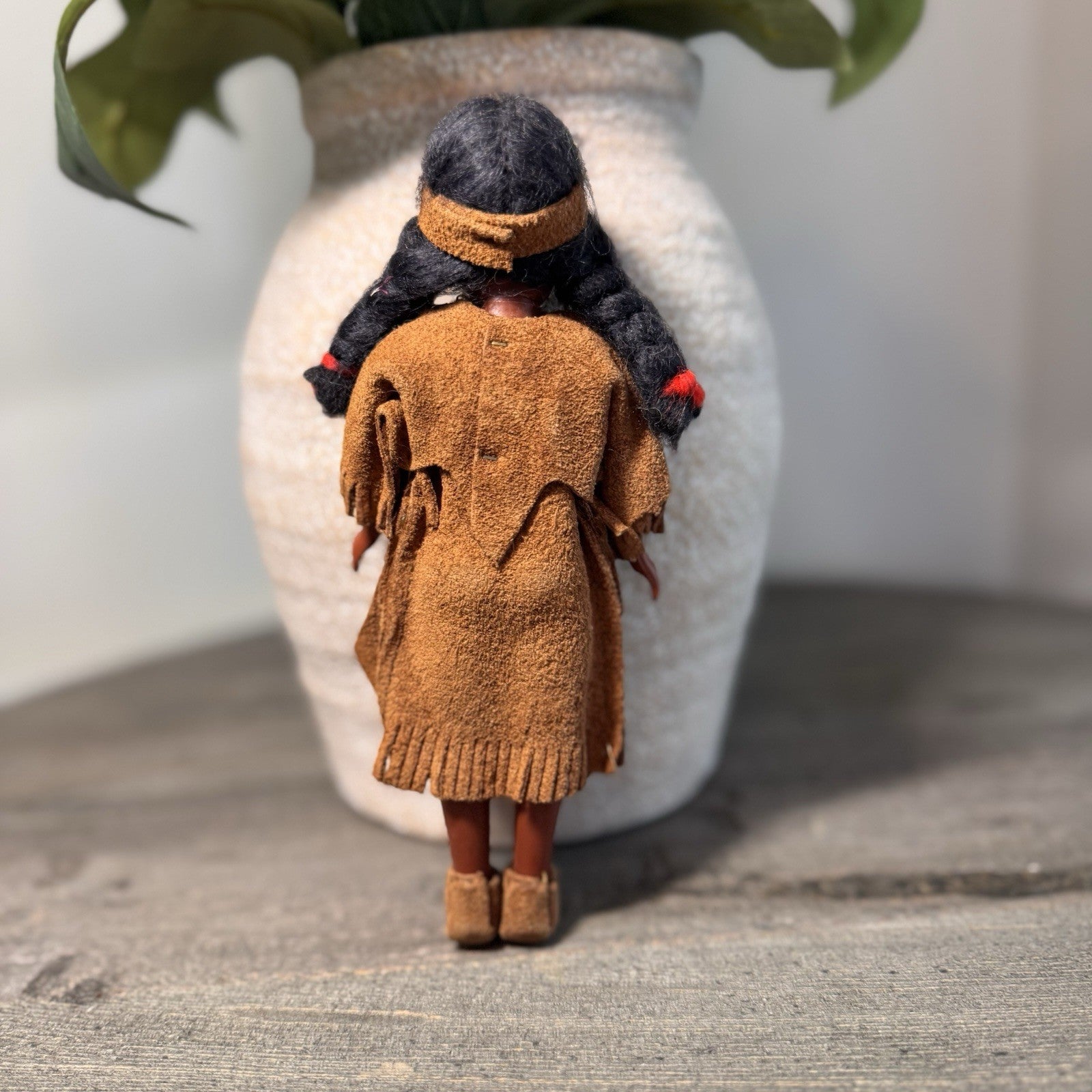Vintage Native American & Eskimo Style Doll Trio 8" Fringed Buckskin Faux Fur