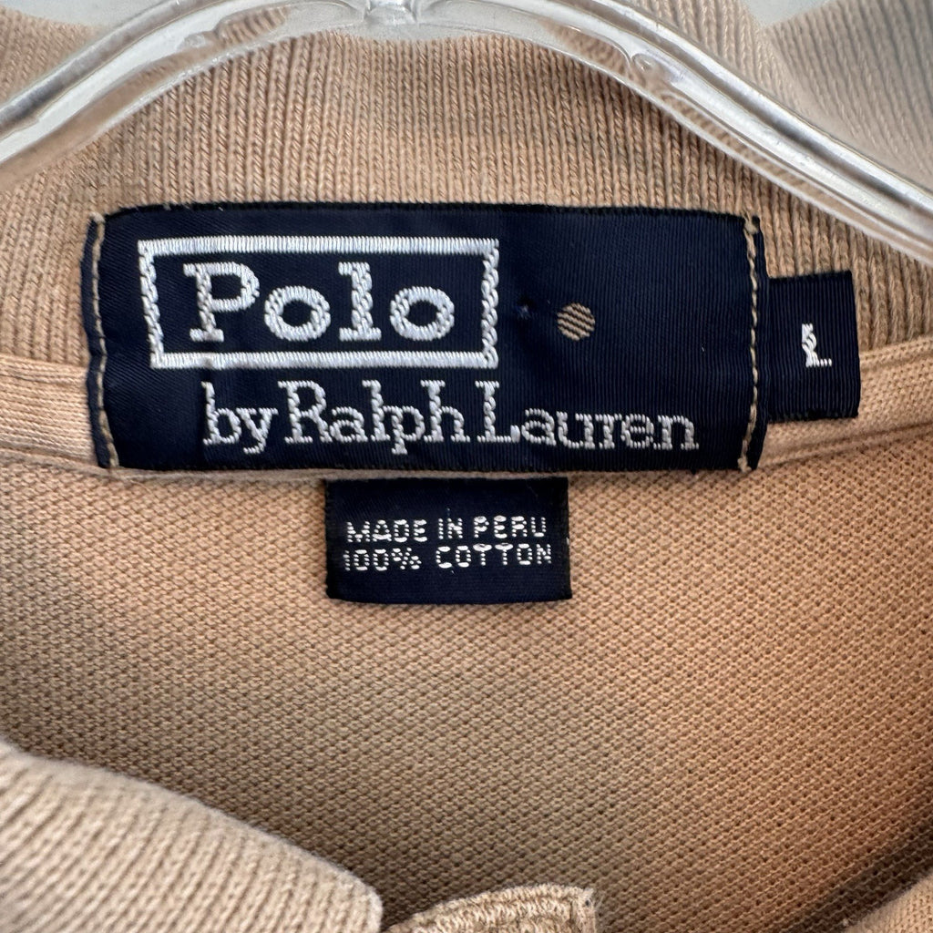 Polo Ralph Lauren Mens Large Tan Khaki Short Sleeve Pique Polo Shirt Pony