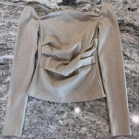 Zara Metallic Ribbed Ruched Long Sleeve Top – Size S