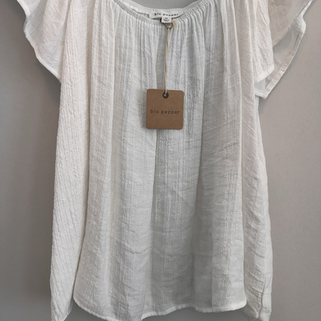 Blu Pepper Women’s Medium White Gauze Flutter Sleeve Square Neck Blouse NEW