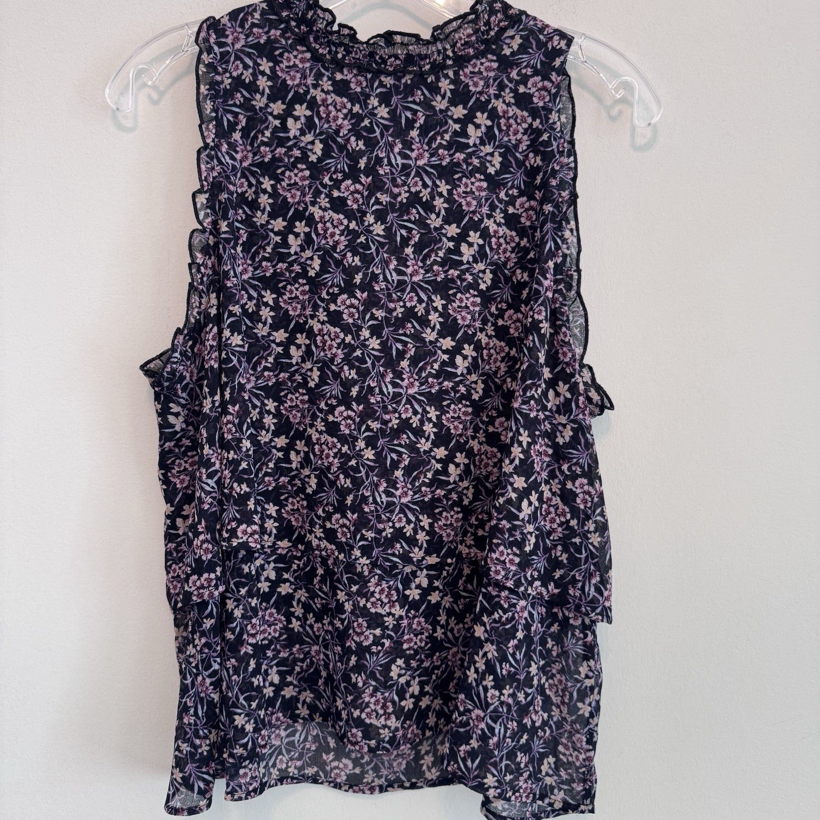 AE American Eagle Floral Ruffle Sleeveless Blouse Top Women XL Boho