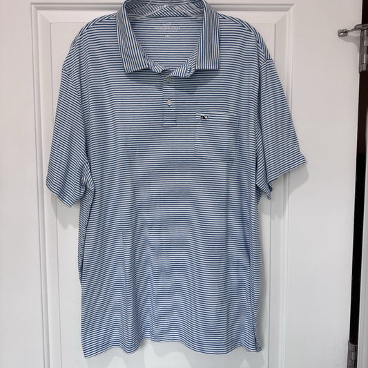 Vineyard Vines Edgartown Polo 2XL Blue White Striped Pima Cotton Stretch Shirt