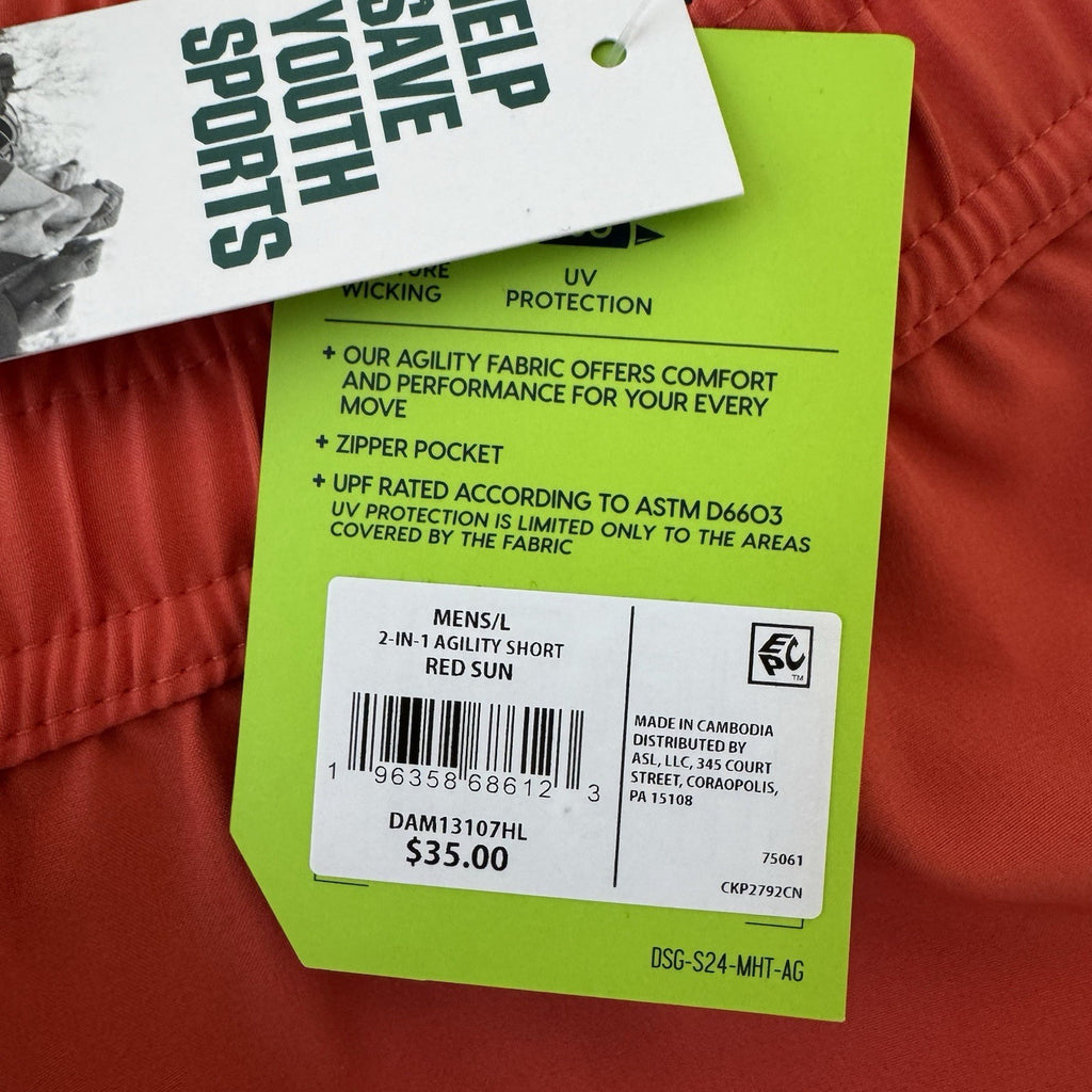 NWT! Men’s DSG Brand Large 5” Inseam Red Sun 2-IN-1 Agility Shorts! F87