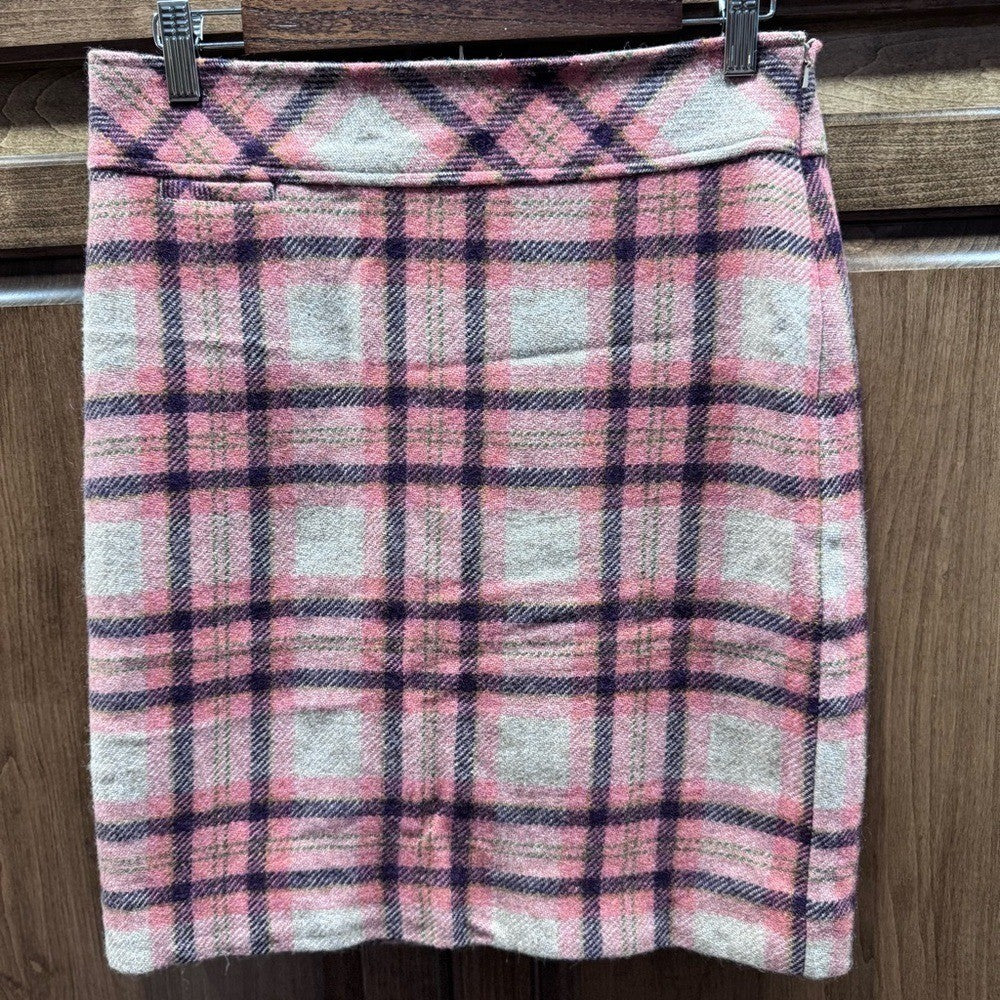 L.L. Bean Favorite Fit Plaid Wool Skirt - Size 6 Petite