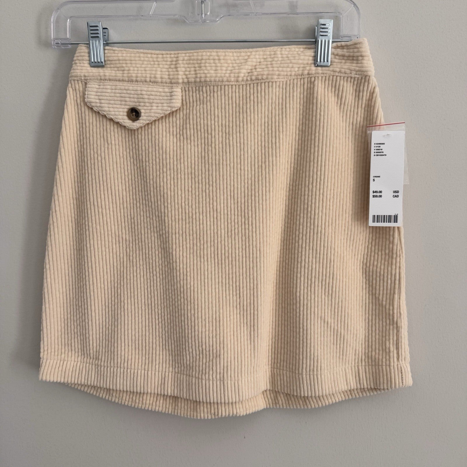 Urban Outfitters Corduroy Mini Skirt Cream Button Pocket Y2K Size S NWT 
