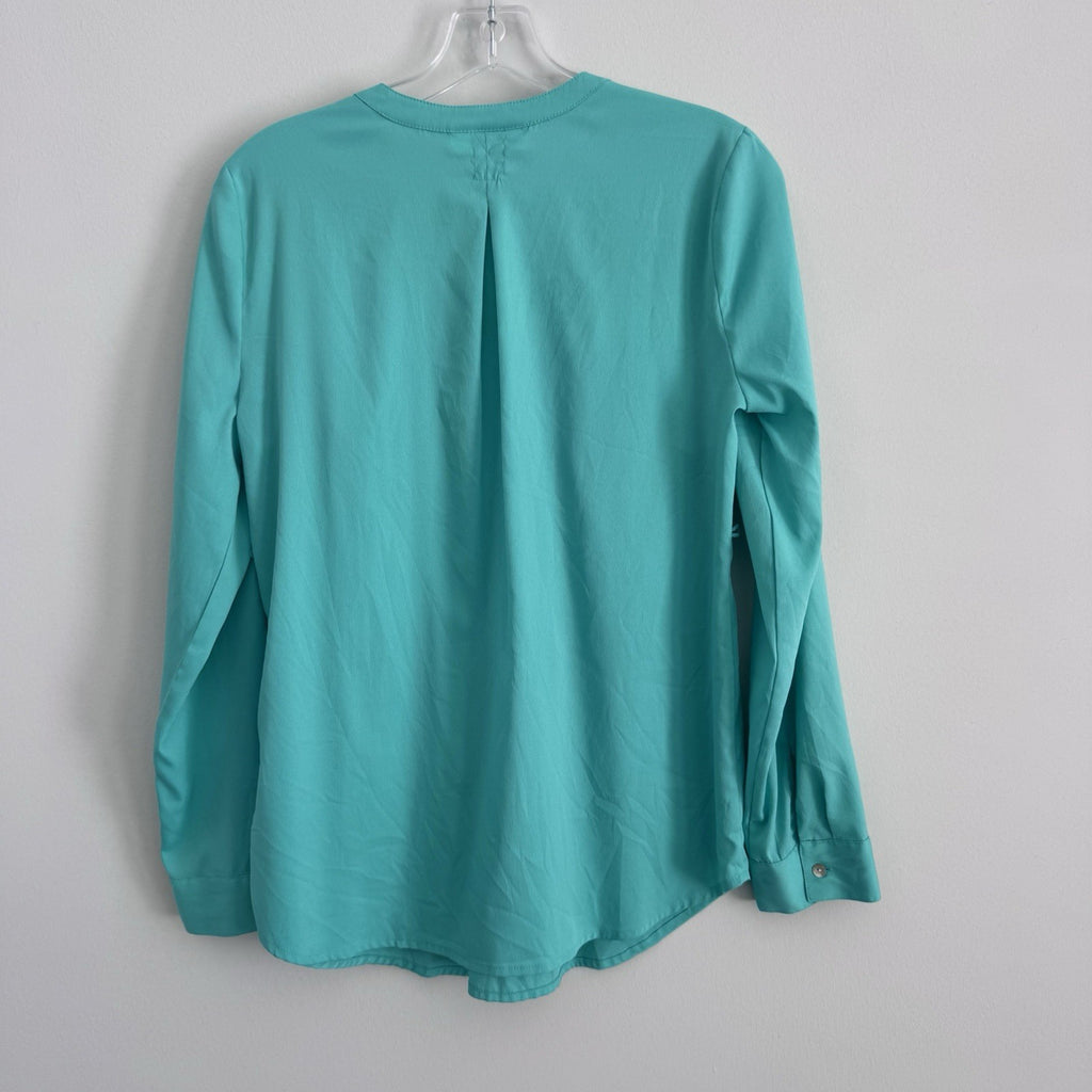 Motherhood Maternity Teal V Neck Blouse S Long Sleeve Button Front