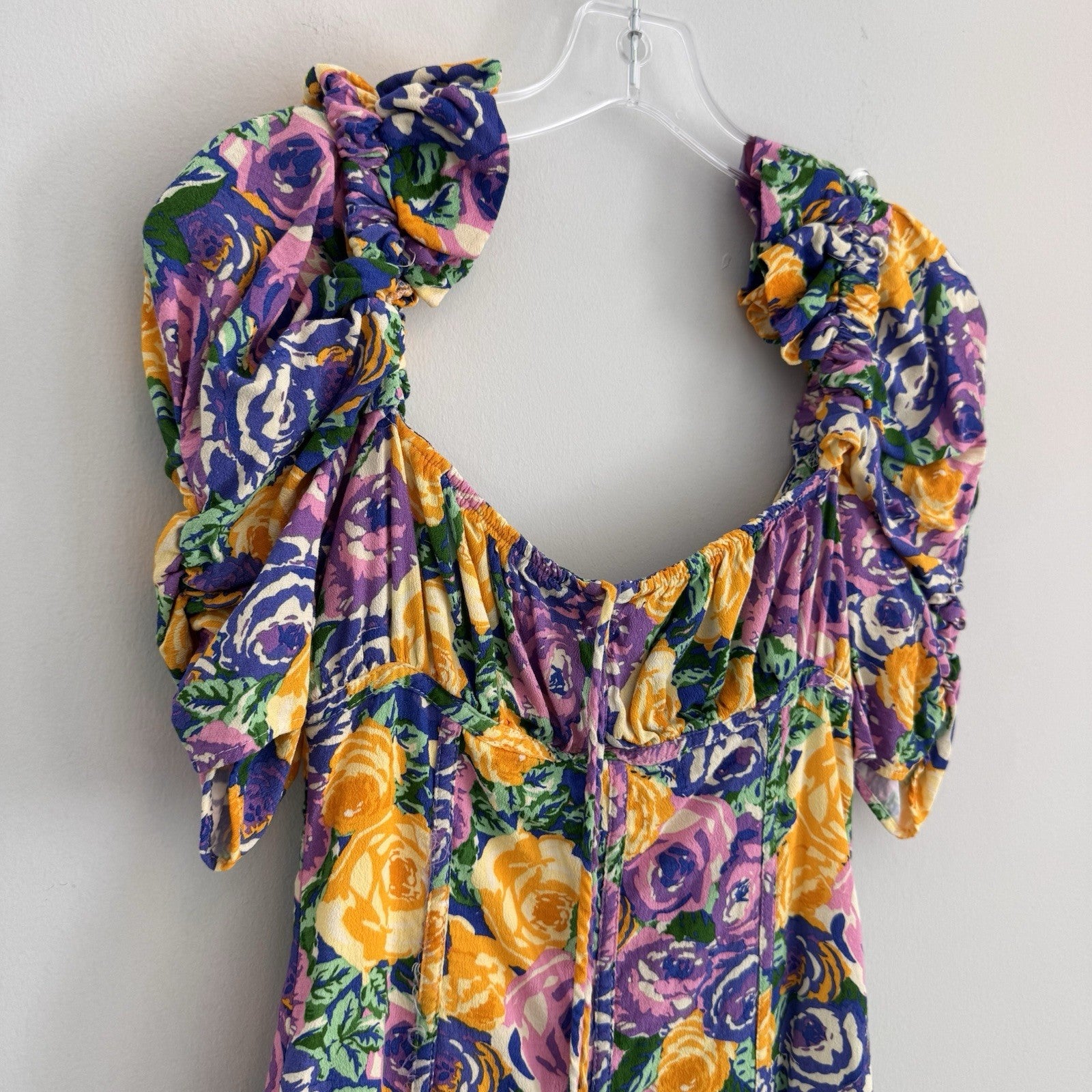 Zara Floral Mini Dress XS Multicolor Puff Sleeve Cottagecore Women’s