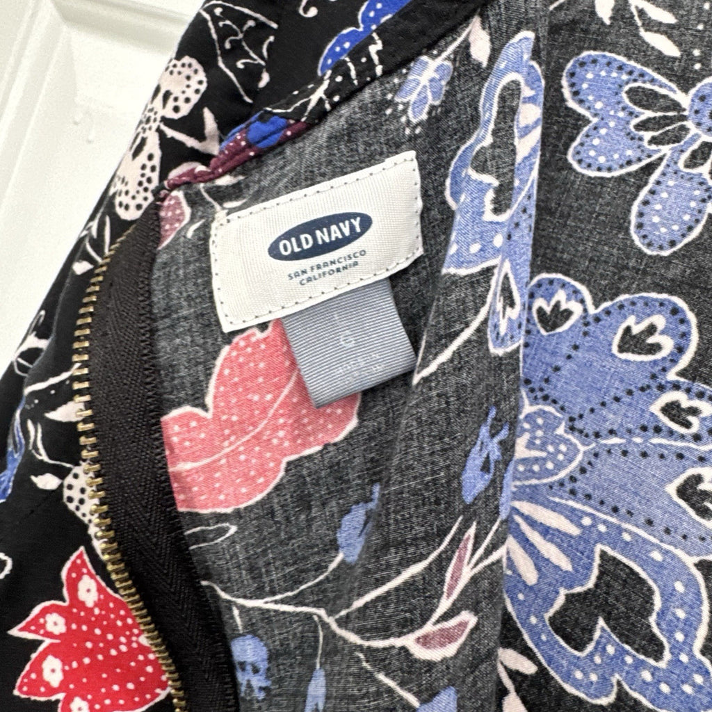 Old Navy Black Floral Dress L Boho Print 3/4 Sleeve Viscose Soft Tunic