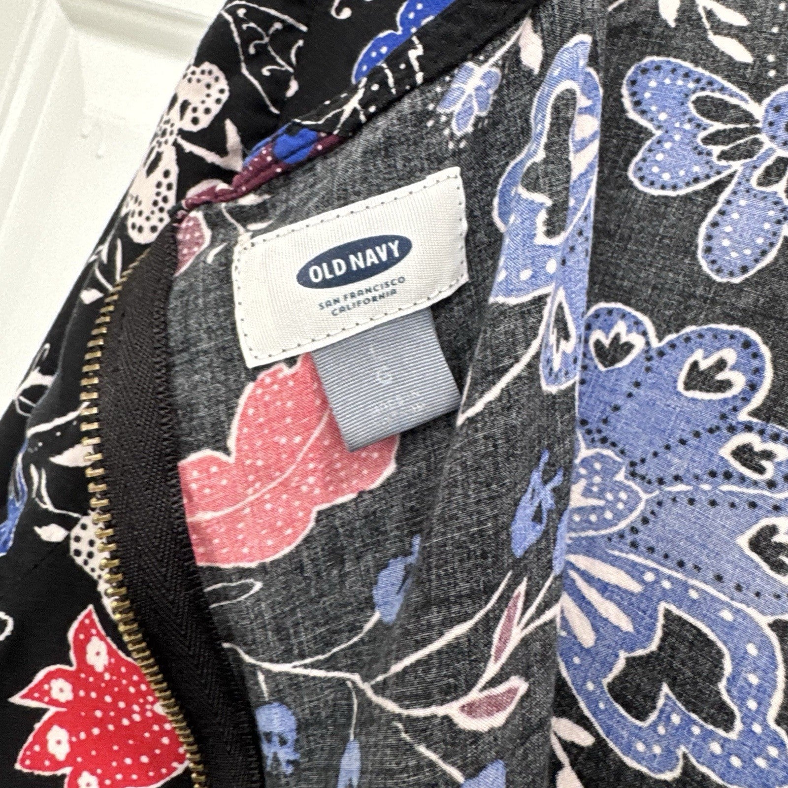 Old Navy Black Floral Dress L Boho Print 3/4 Sleeve Viscose Soft Tunic