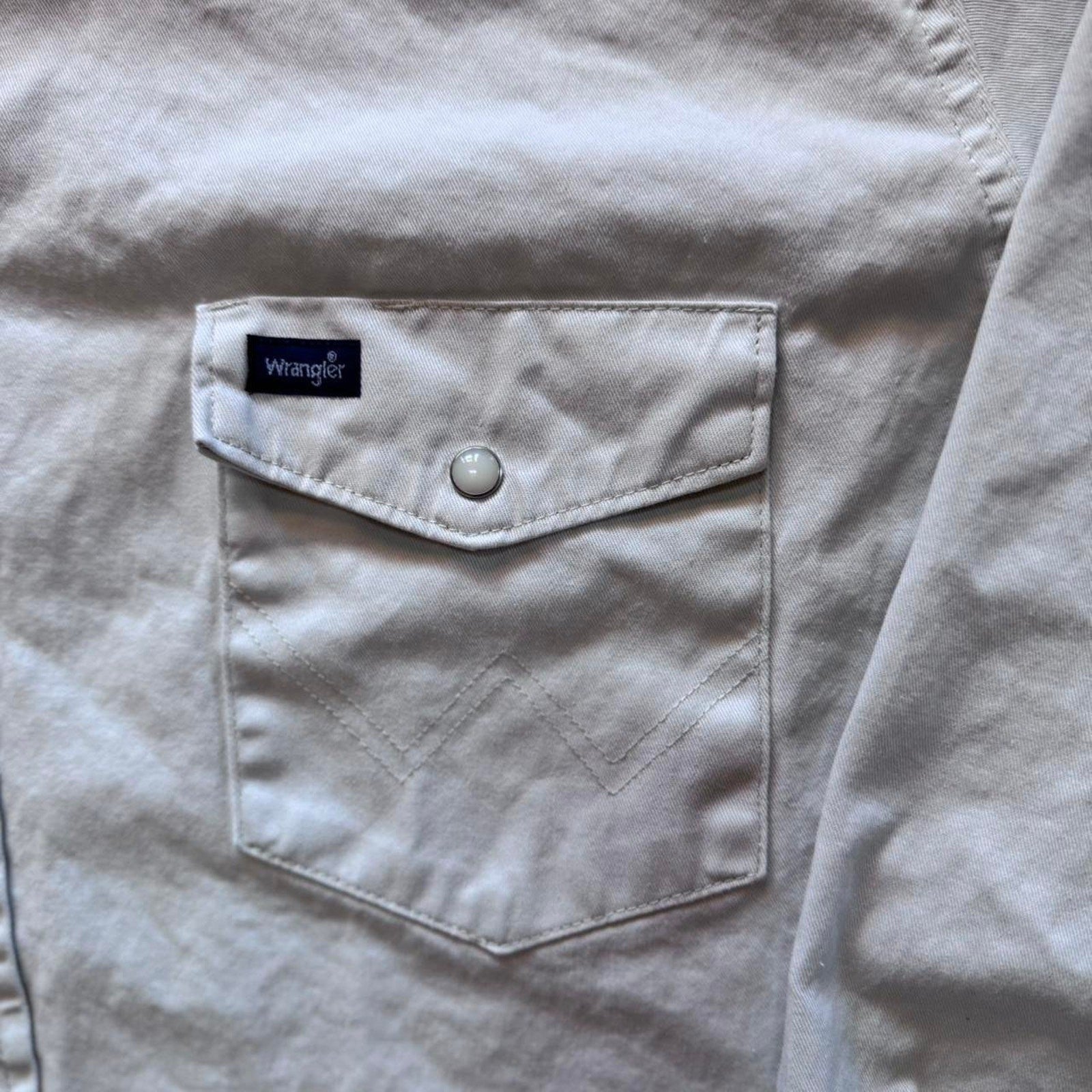 Vintage Wrangler Western Solid Khaki Beige Pearl Snap Button Cowboy Shirt Men XL