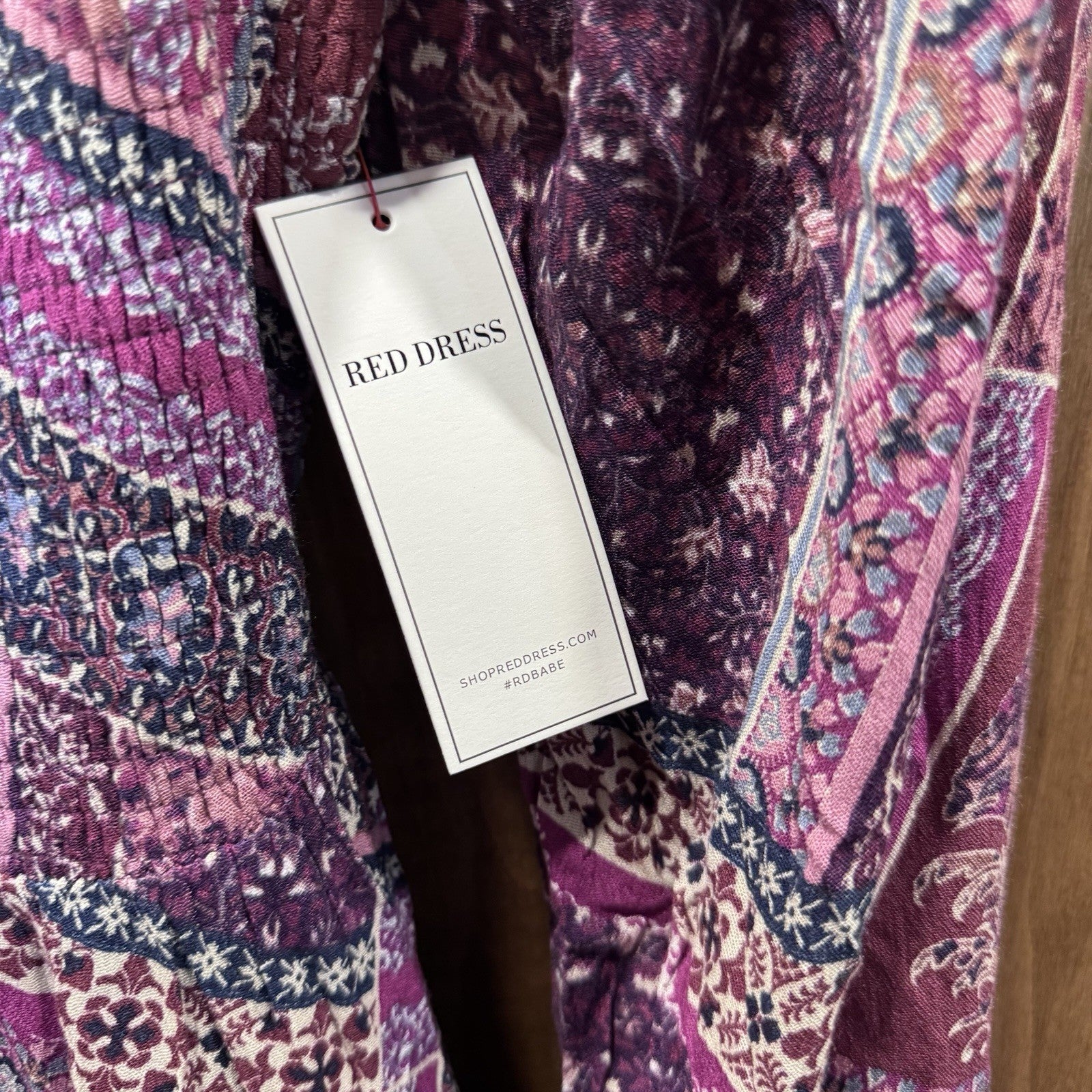 Aura by Red Dress Boho Patchwork Smocked Mini Dress Size Small Long Sleeve NWT