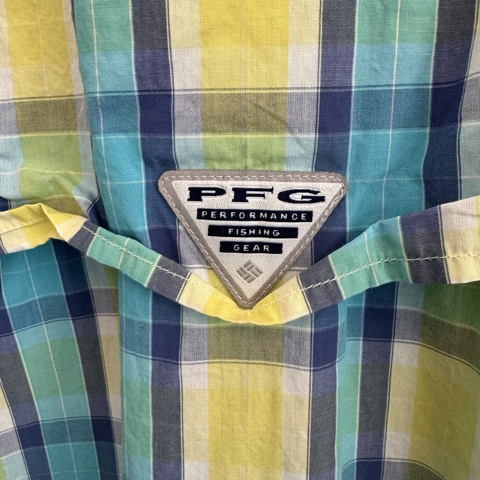 Columbia PFG Super Bonehead Shirt XXL Teal Lime Green Plaid Fishing S/S