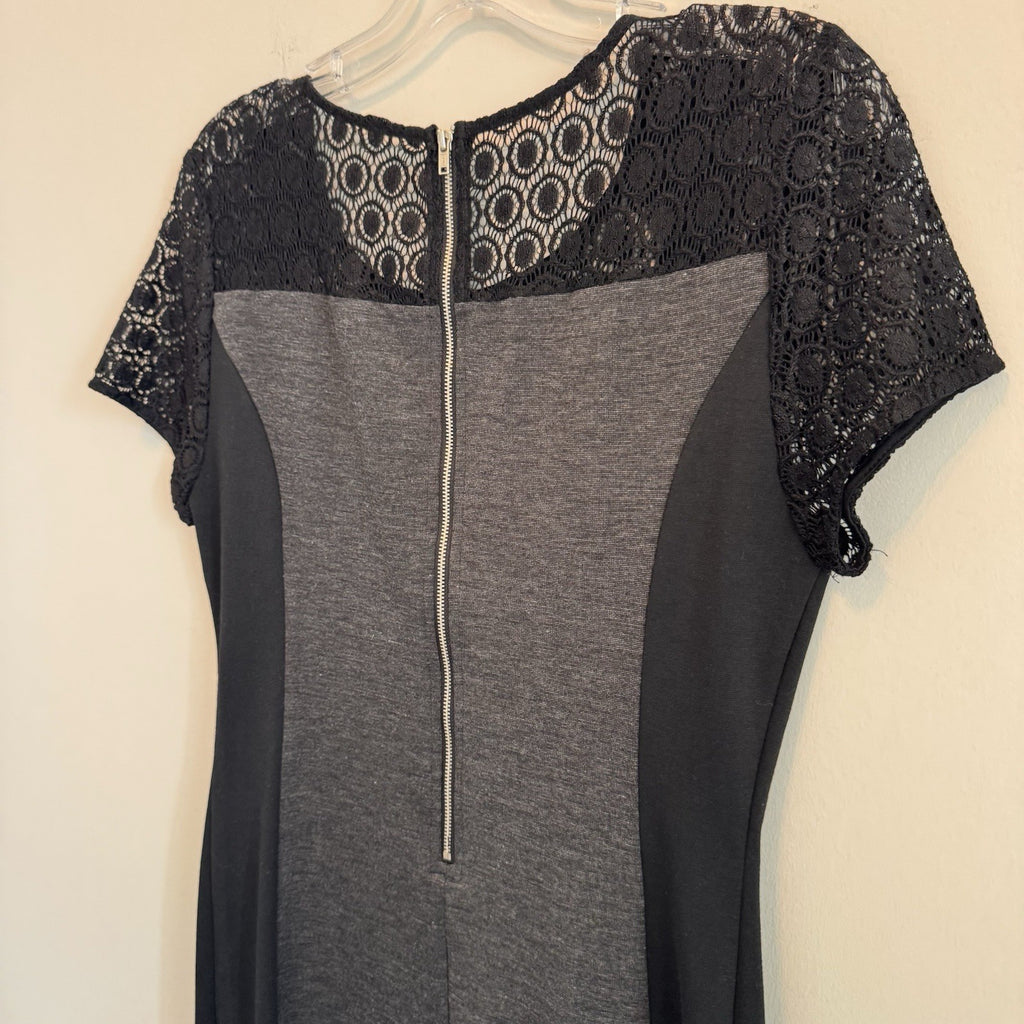 NWT 41 Hawthorn Truly Poppy Becka Lace Trim Sheath Dress Dark Grey Medium