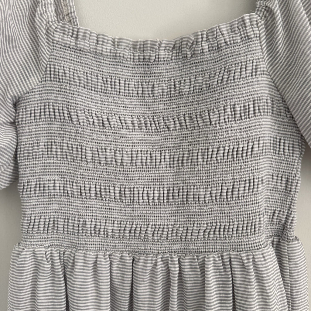 She + Sky Striped Smocked Mini Dress Women's Size M Puff Sleeve Tiered Boho