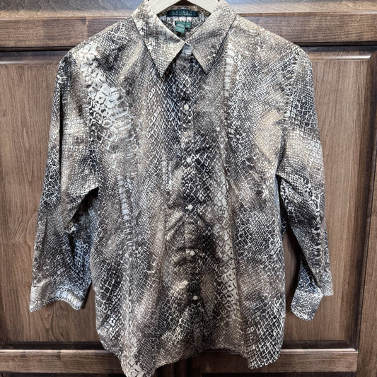 Lauren Ralph Lauren XL Button Down Shirt Snakeskin Print Blouse Animal Print 
