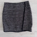 LOFT Tweed Pencil Skirt Size 4 Black Red White Fringe Trim Lined