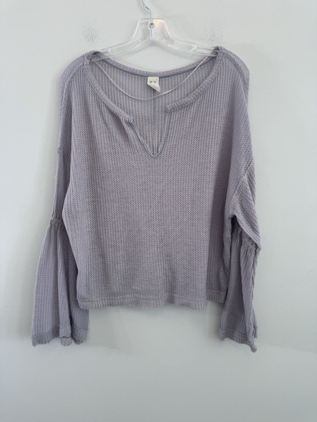 We The Free XS Lavender Waffle Knit Bell Sleeve Thermal Boho Top