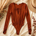 Free People Intimately Rust Brown Long Sleeve Bodysuit Thumbhole Women’s Small