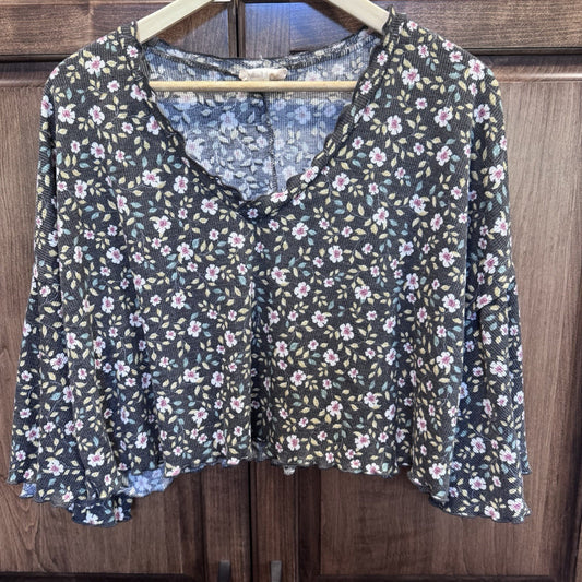 Altar’d State Floral Bell Sleeve Knit Top Size Small – Boho Ribbed Long Sleeve